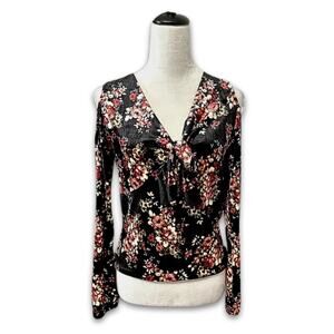 Pro Blue Blouse Cold Shoulder Long Sleeves Stretch Floral Multicolor W S NWOT